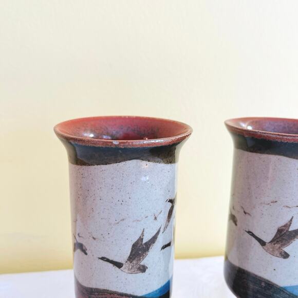 Vtg 70s Otagiri Studio Pottery Bird Geese Footed Coffee Mugs Cup Tea - Picture 5 of 8